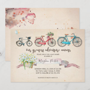Invitation Baby shower Vintage à vélo