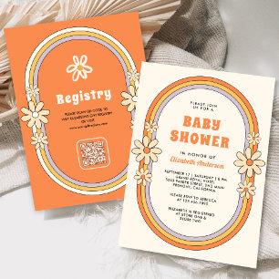 Invitation Baby Shower Vintage Années 70 Rétro Coloré Groovy