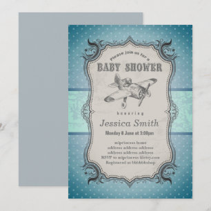 Invitation BABY SHOWER vintage - avion