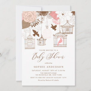 Invitation Baby shower vintage Birdcages & Fleurs