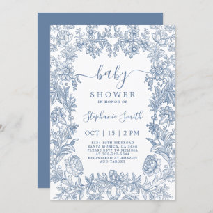 Invitation Baby shower Vintage bleu