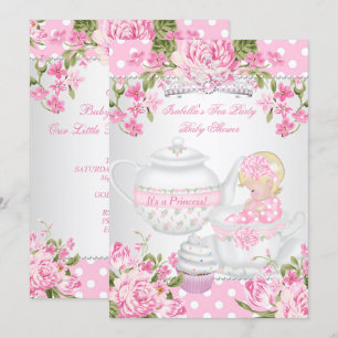 Invitation Baby shower vintage Blonde Girl Tea Party rose