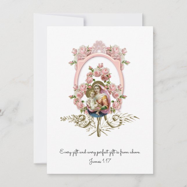 Invitation Baby shower Vintage catholique (Devant)