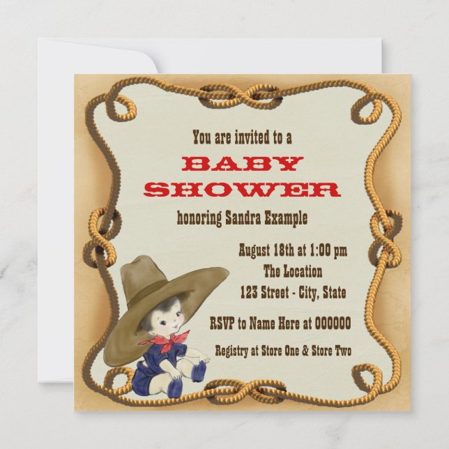 Invitation Baby shower vintage Cowboy (Dos)
