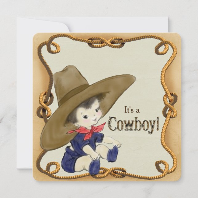 Invitation Baby shower vintage Cowboy (Devant)