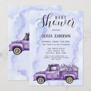 Invitation Baby shower Vintage de camion de lavande violette