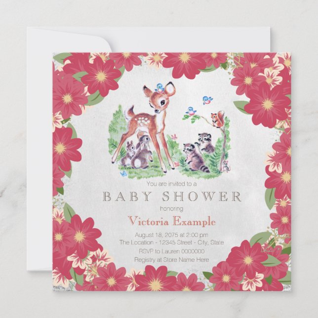 Invitation Baby shower vintage des animaux de bois (Devant)