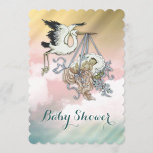 Invitation Baby shower vintage élégant de cigogne