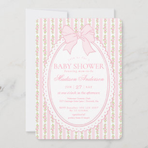 Invitation Baby Shower Vintage Fancy Floral Rose et Blanc