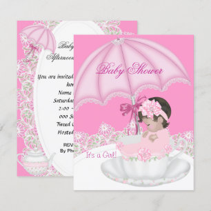 Invitation Baby Shower Vintage Fille Rose Bébé dans une Tasse