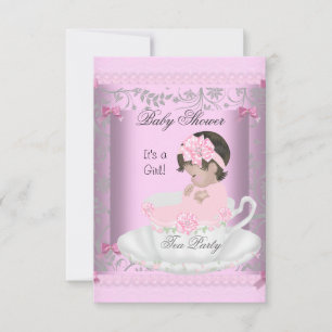 Invitation Baby shower vintage fille rose bébé en Teacup 3
