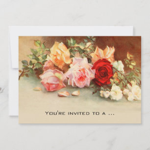 Invitation Baby-Shower Vintage, Fleurs Florales Roses Antique