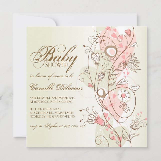 Invitation Baby shower vintage Fleurs Whimsical (Devant)