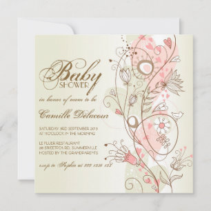 Invitation Baby shower vintage Fleurs Whimsical