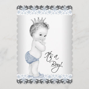 Invitation Baby Shower Vintage Garçon Bleu et Gris