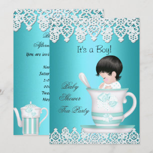 Invitation Baby shower vintage Garçon Turquoise Baby Teacup d