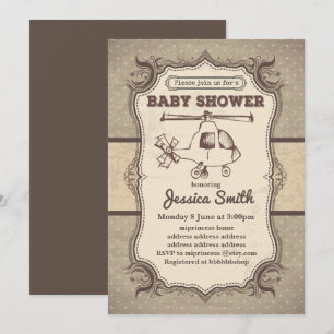 Invitation BABY SHOWER vintage - Hélicoptères
