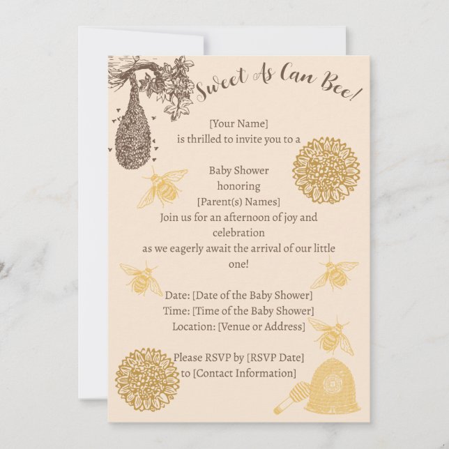 Invitation Baby shower vintage Honey Bumblebee (Devant)