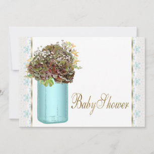 Invitation Baby shower vintage Hydrangea Mason Jar