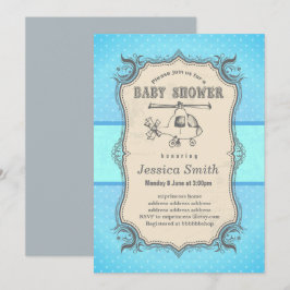 Invitation BABY SHOWER vintage - jouet Hélicoptère