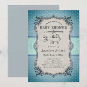 Invitation BABY SHOWER vintage - jouet Hélicoptère
