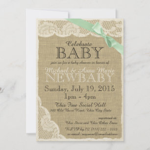Invitation Baby shower vintage Lace Green Bow