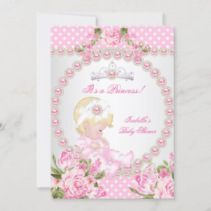 Invitation Baby shower vintage mignonne fille rose Pearl Rose