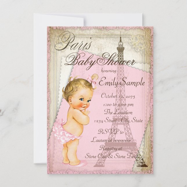 Invitation Baby shower vintage Paris (Devant)