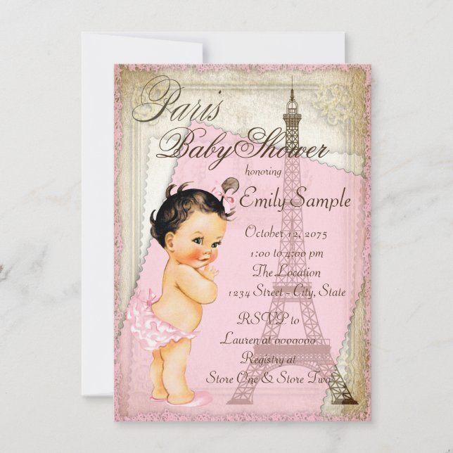 Invitation Baby shower vintage Paris (Devant)