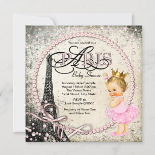 Invitation Baby Shower Vintage Paris Perle