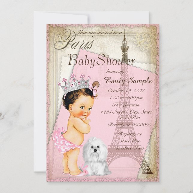 Invitation Baby shower vintage Paris Princess (Devant)
