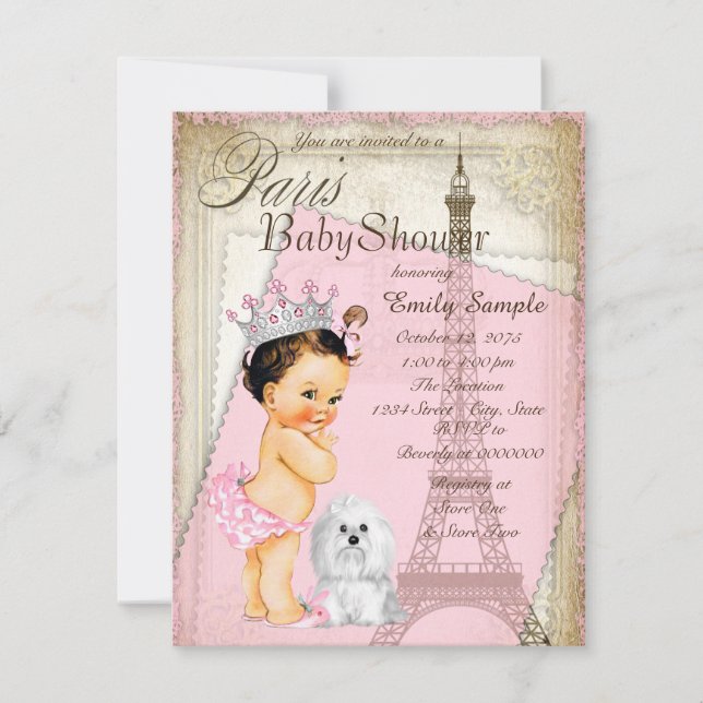 Invitation Baby shower vintage Paris Princess (Devant)