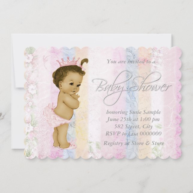 Invitation Baby shower vintage Pastel Rainbow (Devant)
