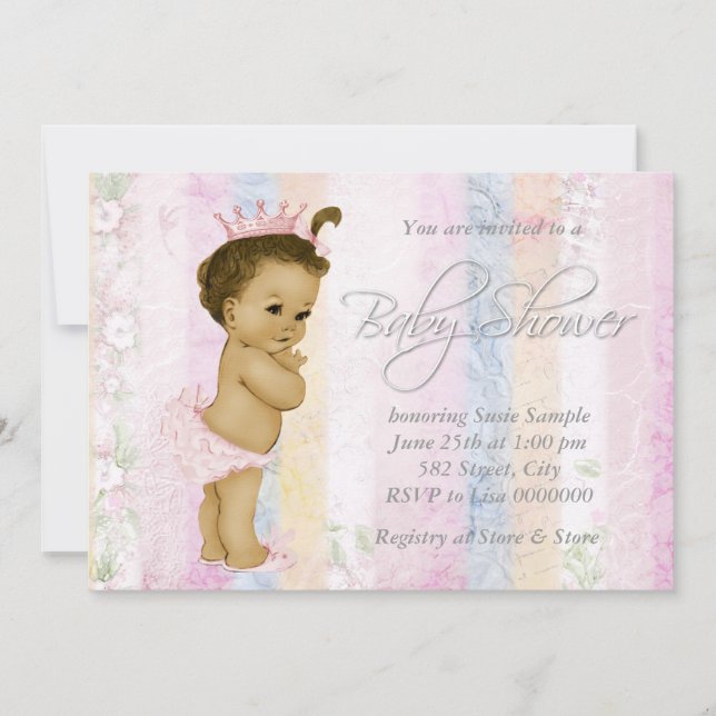 Invitation Baby shower vintage Pastel Rainbow (Devant)