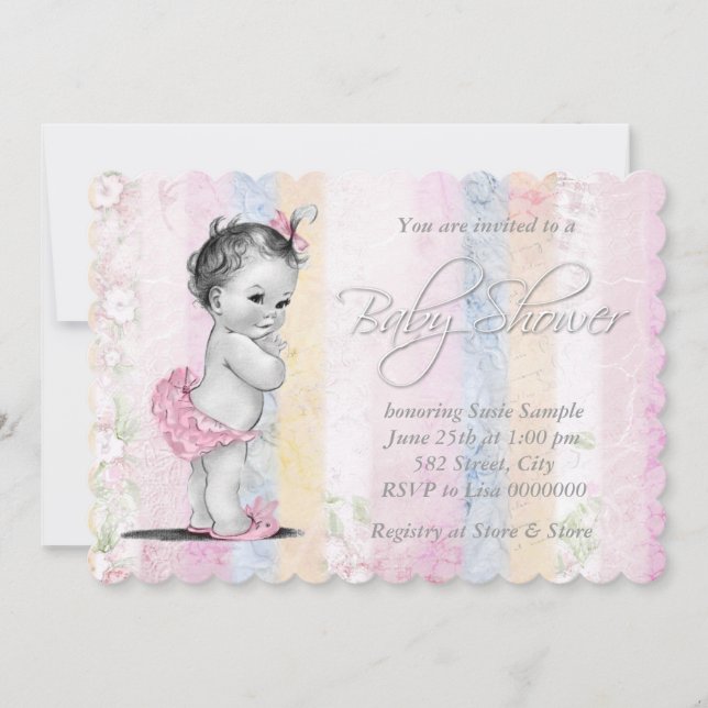 Invitation Baby shower vintage Pastel Rainbow (Devant)