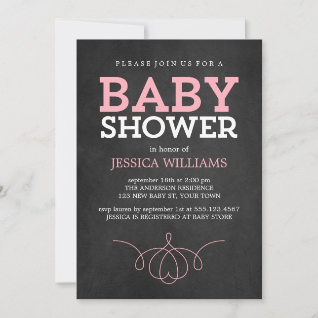 Invitation Baby shower Vintage Pink Chalkboard (Devant)