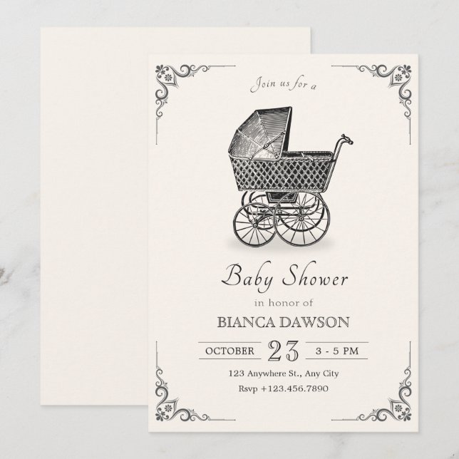 Invitation baby shower vintage pour bébé (Devant / Derrière)