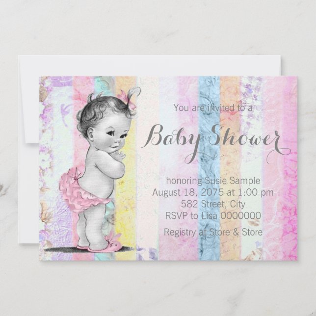 Invitation Baby shower vintage Rainbow Girl (Devant)