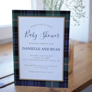 Invitation Baby Shower Vintage Ralph Plaid Garçon Bleu