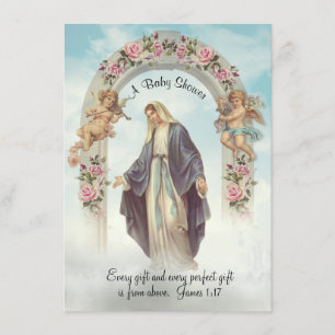 Invitation Baby shower vintage religieux catholique