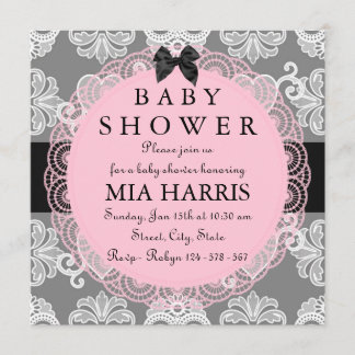 Invitation Baby shower Vintage rose et gris