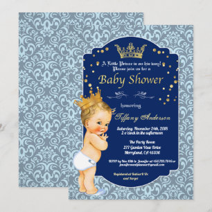 Invitation baby shower vintage royal bleu