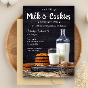 Invitation Baby Shower Vintage Rustique Lait et Cookies