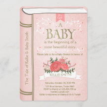 Invitation Baby shower vintage Storybook Pink Gold