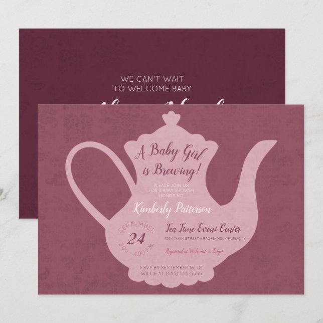 Invitation Baby shower Vintage Tea Party (Devant / Derrière)