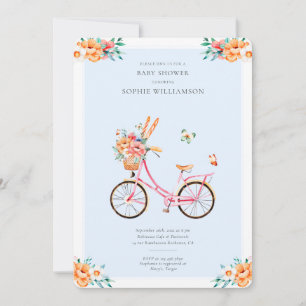 Invitation Baby shower Vintage Vélo Rose Français
