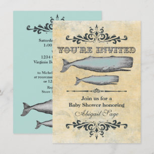 Invitation Baby Shower Vintage Victorien Baleine Plage