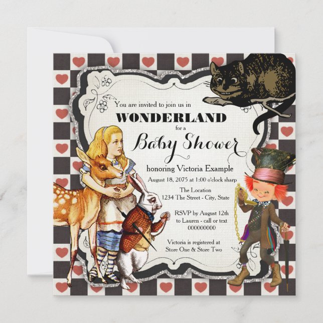 Invitation Baby shower vintage Wonderland (Devant)