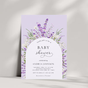 Invitation Baby shower violet à arche fleurie de ressort