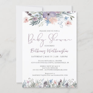 Invitation Baby shower violet Fleur sauvage